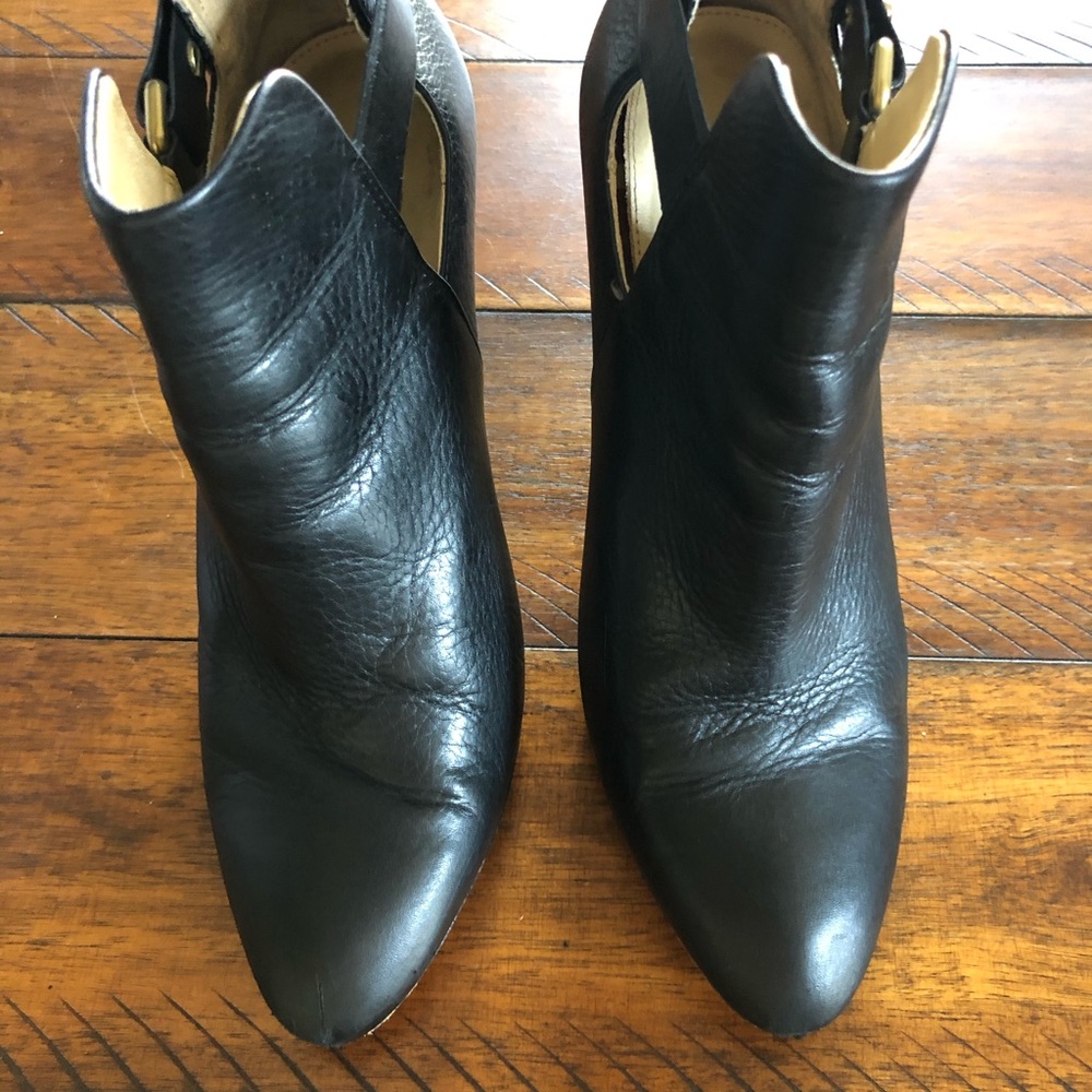 Coach Leather black ankle booties with gold buckle stiletto heel - Picture 2 of 5